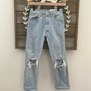 Aligrace‎ Levi’s 501 upcycled Light Blue Distressed Jeans 26” waist